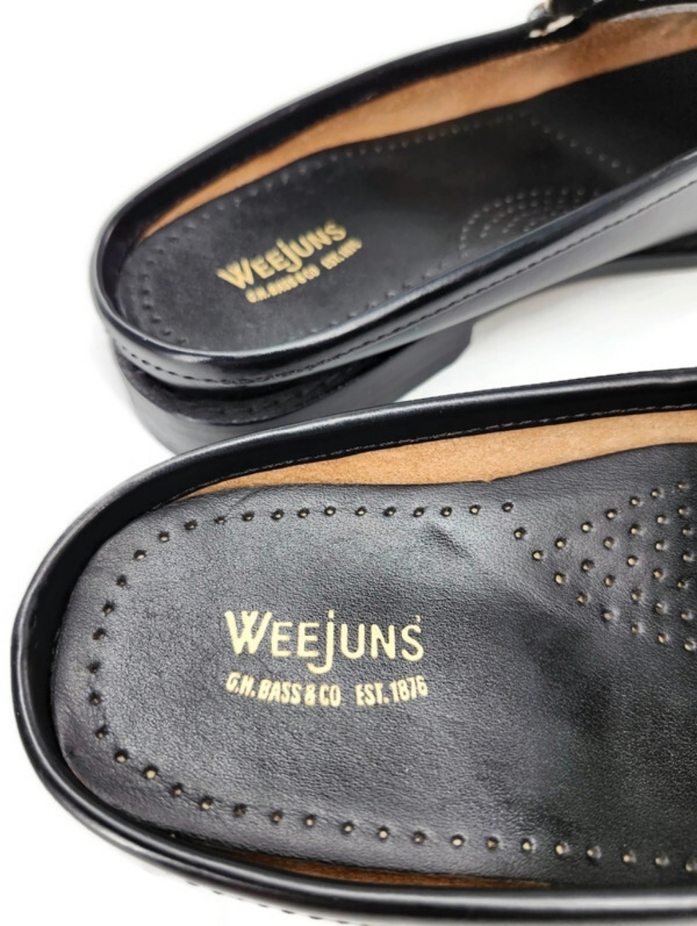 G.H. Bass Weejuns Wynn Black & White Leather Handsewn Slip-On Penny Loafer Mules - Picture 10 of 13